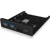 Icy Box USB 3.0 frontpaneel, 1x USB-C, 2x USB-A, SD en microSD kaartlezer, 3,5 inch intern metaal, zwart
