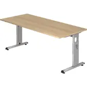 Hjh OFFICE PRO MEGA 19 S - 180 x 80 Eiken/Zilver Tafelhoogte I In hoogte verstelbaar