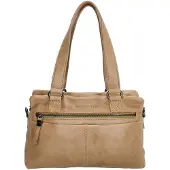 Hide & Stitches Porto Handtas Dames - Schoudertas met telefoonvak - Tas van 100% Leder met ritssluiting - Taupe