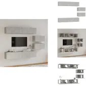 vidaXL 6-delige tv-meubelset betongrijs hout TV Kast - Tv Meubel - Beton Grijs - Houten Tv Kast - Wandmontage
