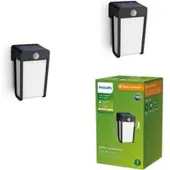 Philips LED-zonne-wandlamp Shroud, zwart/opaal, set van 2 Shroud, zwart, Kunststof, Modern, solar buitenlamp