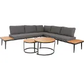 Mendler Tuinset -H54c, loungeset, bijzettafel Spun Poly Acaciahout Staal ~ bruin, kussens donkergrijs