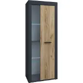 VCM Usilo vitrinekast 1 deur antraciet, eik decor.