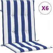 vidaXL Stoelkussens 6 st lage rug gestreept stof wit en blauw