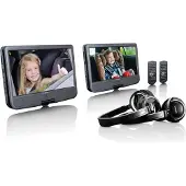 Lenco DVP-1046BK - 2x 10 inch draagbare DVD speler met oplaadbare batterij, twee hoofdtelefoons en twee montagebeugels voor in de auto - Zwart