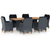 vidaXL 7-delige Tuinset met kussens poly rattan donkergrijs