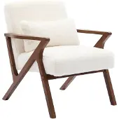 Sweeek Scandinavische fauteuil van walootkleurig hout en imitatiebonteffect Wit