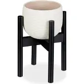 Relaxdays bloempothouder bamboe - verstelbaar - tot 60 kg - bloempotten tot 32 cm - 35,5 cm hoog