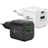 Goobay nano USB lader | USB-C PD + USB-A QC | GaN | 20W | wit