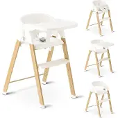 Deryan Luxe Kinderstoel - Meegroei kinderstoel - Inklapbaar - Wit/Houtlook