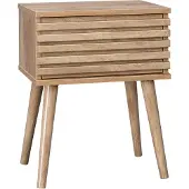 Sweeek Scandinavisch nachtkastje in gegroefd houtdecor Naturel