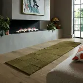 Flycarpets Loper - Laagpolig vloerkleed Checkerboard - Groen 60 x 230 cm