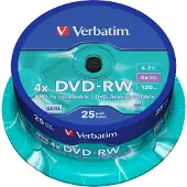 Verbatim 43639 DVD-RW disc 4.7 GB 25 stuk(s) Spindel Herschrijfbaar