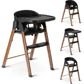 Deryan Luxe Kinderstoel - Meegroei kinderstoel - Inklapbaar - Zwart/Houtlook