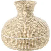 J-Line vaas Geweven - zeegras - naturel/wit - Ø 39 cm
