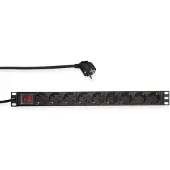 Logilink PDU9C02 19 inch Stekkerdoos voor patchkast 1 HE Geaarde contactdoos Met schakelaar Zwart