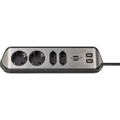 Brennenstuhl brennenstuhlestilo hoekaansluitdoosstrook met USB laadfunctie 4-weg 2x b eschermend contactdoos & 2x Euro zilver/zwart