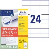 Avery-Zweckform 6602 Universele etiketten 70 x 36 mm Papier Wit 1560 stuk(s) Permanent hechtend Laser (kleur), Laser (zwart/wit)