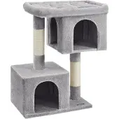 Feandrea Kattenhuis met groot platform, 2 pluche holtes, klimboom, lichtgrijs, PCT61W