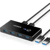UGREEN 4 Poorten USB 3.0 Share USB Switch voor 2 PC's, 2 in 4 out Switch met 2 USB 3.0 Kabels voor Printer, Scanner, Toetsenbord, USB Sticks, Harde Schijven, Muis, Headset, enz. Zwart