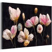 MuchoWow Aluminium schilderij 30x20 cm - Wanddecoratie metaal - Bloemen - Planten - Roze - Zwart - Metalen muurdecoratie woonkamer - Decoratie industrieel - Foto op dibond - Industriële accessoires slaapkamer