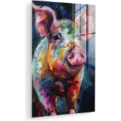 MuchoWow Glasschilderij 60x90 cm - Schilderij acrylglas - Varken - Olieverf - Dieren - Kunst - Foto op glas - Muurdecoratie woonkamer - Wanddecoratie slaapkamer - Schilderijen