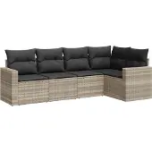 vidaXL 5-delige Loungeset met kussens poly rattan lichtgrijs