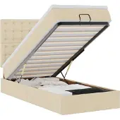 vidaXL Bed poef met matras en LED's 90x200 cm stof crèmekleurig