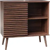 Sweeek Dressoir 1 schuifdeur en plank gegroefde houtlook 80cm Walnoot