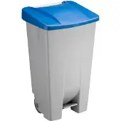 Sunware Afvalbak Basic - 120 l - voetpedaal - met wielen - grijs met scharnierend deksel, blauw