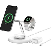 Belkin Boost Charge Pro MagSafe en Qi2 3-in-1 Draadloze Oplader 15W met Standaard Wit