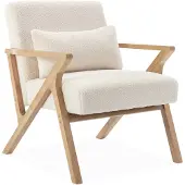 Sweeek Scandinavische fauteuil van naturelkleurig hout en bouclé Crème