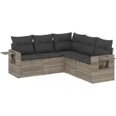 vidaXL 5-delige Loungeset met kussens poly rattan lichtgrijs