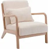 Sweeek Scadinavische fauteuil van naturelkleurig hout en getextureerde bouclé Beige