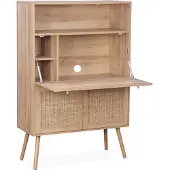 Sweeek - Secretaire bureau kast met houtlook en rotan - bohème