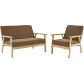 Sweeek Tweezits bankje en fauteuil van hout met corduroy zitting Taupe