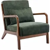 Sweeek Scandinavische fauteuil walnootkleurig hout en fluweel Donker kaki