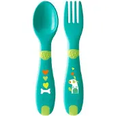 Chicco Bestek Lepel En Vork Junior 16 Cm Groen 2-delig