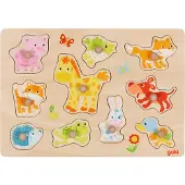 Goki Steekpuzzel - Babydieren - 10 Delen - 30X21X2,4Cm - Hout - 1 Jaar