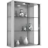 VCM Udina vitrinekast Wandmodel met 2 glazen deuren 2 glazen plankenZilverkleurig.