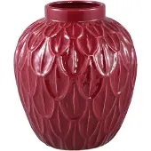 Ptmd Kobee Red Ceramic Glazed Jar Pot Leave Pattern L (Rood, 30.5x35x30.5cm)