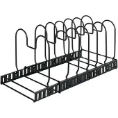 SmartaSaker Uitschuifbare borden- en pannenhouder mat zwart staal - 6 vakken - Verstelbaar - Uittrekbaar - Keukenorganizer - Keukenrek voor pannen en borden