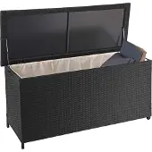 Mendler Polyrotan kussenbox -D88, tuinkist kussenbox kist ~ Premium zwart, 63x135x52cm 320l