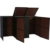 Mendler 3-vaks prullenbak deksel -E25, prullenbak deksel prullenbak, poly rotan 3x120l ~ bruin