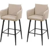 MCW Set van 2 barkrukken -H93, barkruk tegenkruk, metalen voetensteun ~ kunstleer taupe-beige