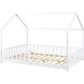 En.casa Kinderbed met geïntegreerd bedbank 'Hesel', met valbeveiliging, lattenbodem 120 x 200 cm, wit