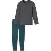 Schiesser pyjama antraciet blauw met print