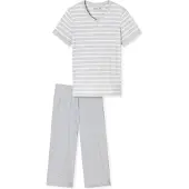 Schiesser Pyjama 'Casual Essentials ' grijs gemêleerd / wit
