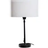 QAZQA Tafellamp zwart met ovale linnen kap wit 35cm - Parte