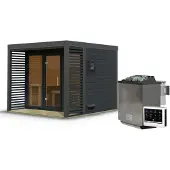 Karibu Saunahuis Buiten sauna Tuin sauna Ares 3, antracietkleurig, oven 9 kW, , externe bediening, easy, 38mm massief hout, 277x276x232 cm, metaalkleur: antraciet